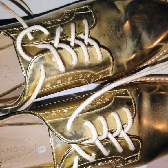 Women's Shiny Gold Mango Shoes Lace Up Cork Soles Size 39 - Picture 10 of 12